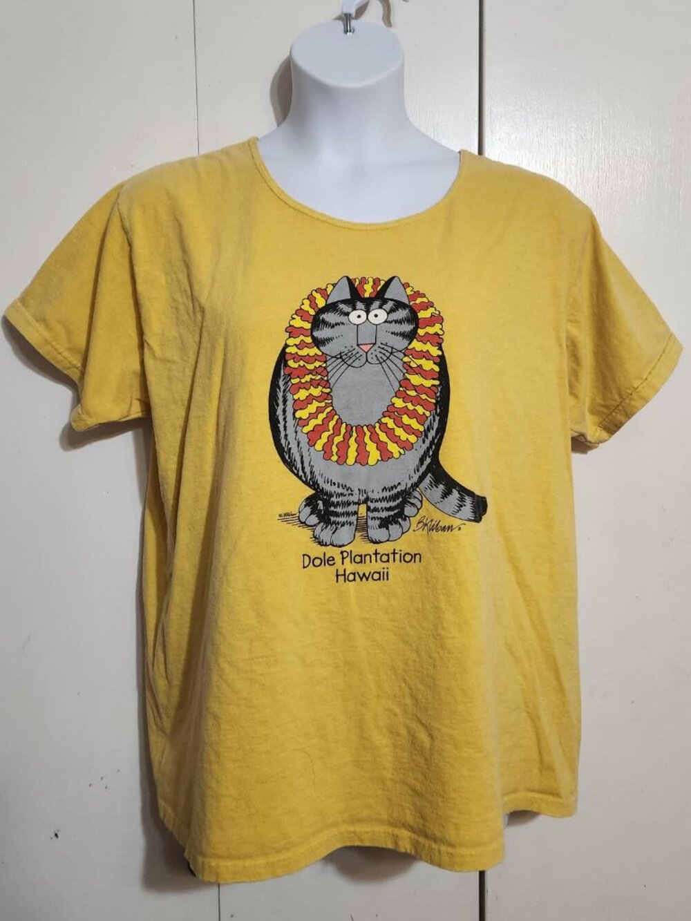 Vintage Crazy Shirts B. Kliban Fat Cat Lei Front Back Graphic T-Shirt XXL Hawaii